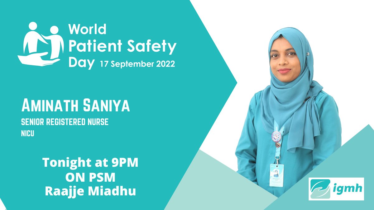 igmhmv's tweet photo. WORLD PATIENT SAFETY DAY 2022

Catch our staff Mariyam Jaleela, Dr. Aishath Sausan, Aminath Saniya and Dr. Meeza Haany on #RaajjeMiadhu TONIGHT at 9PM on @psmnewsmv https://t.co/vPVQ9fwcX2