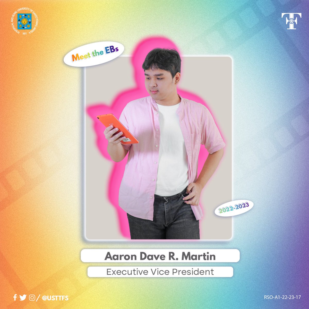 USTTFS's tweet photo. Watch as in our 9th year we #CaptureEveryHue in our productions and quality content that continues to train Thomasian student-leaders and filmmakers in the depths of Philippine cinema through #S9ECTRUM
#TFS9
#ThomasianFilmSociety
--
RSO-A1-22-23-17 https://t.co/ia6f97ztOo
