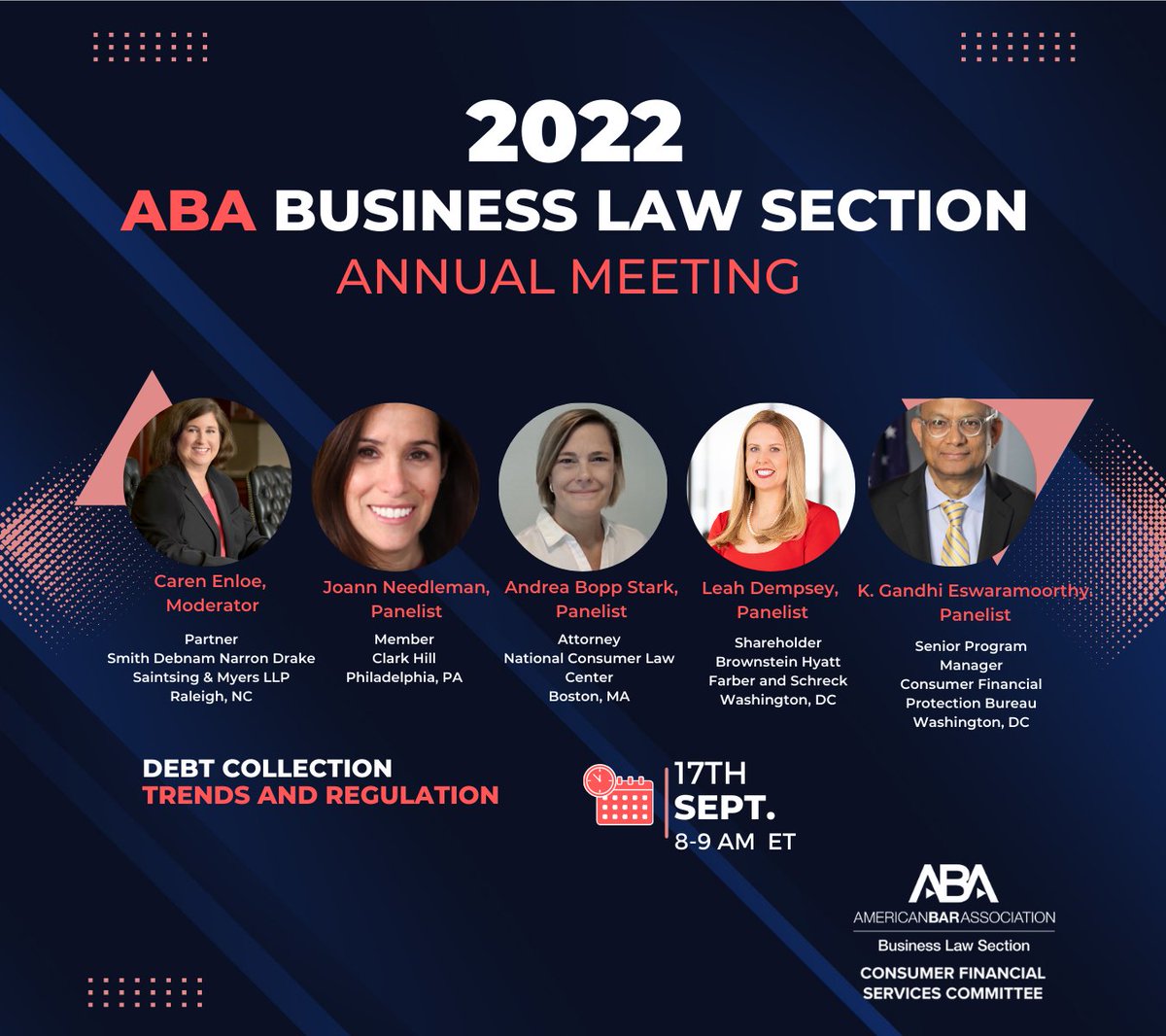 Consumer Financial Services Committee (@ababuslaw_cfsc) on Twitter photo With a new administration comes new priorities. The panel will discuss trends in debt collection, including recent advisories and bulletins from the Consumer Financial Protection Bureau.
#ABA #ABACFSC #CFSC <a href="/americanbar/">americanbar</a> #BLSAnnual2022 With a new administration comes new priorities. The panel will discuss trends in debt collection, including recent advisories and bulletins from the Consumer Financial Protection Bureau.
#ABA #ABACFSC #CFSC <a href="/americanbar/">americanbar</a> #BLSAnnual2022