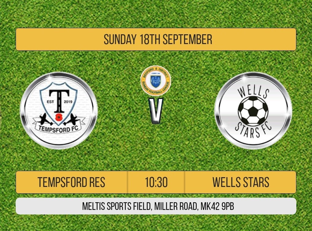 GW2 see's Wells Stars away again. 

Tempsford Reserves vs Wells Stars.

#WellsStars #BedfordSundayLeague