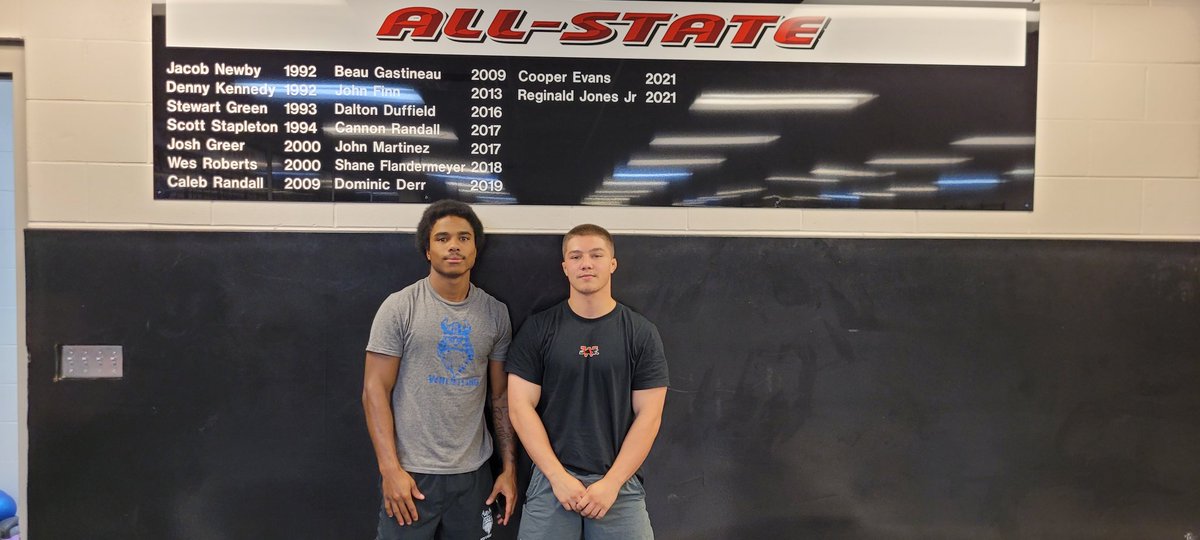 It was great to have former @wrestlejags Reginald Jones Jr and @cooperevans106 back in the room today! Very proud of these guys and their work @CarlAlbertState and @casc_wrestling ! @LordsJake @Blaker121