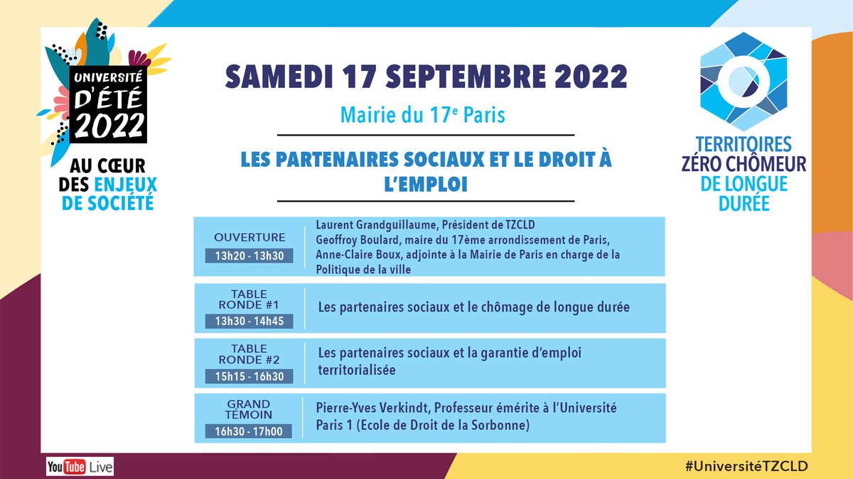 #Universitétzcld // L'Université d'été de #TZCLD ça commence maintenant !

Vous pouvez dès à présent suivre les échanges à distance en live sur youtube en cliquant sur le lien suivant : 👉 bit.ly/3xtjFiz