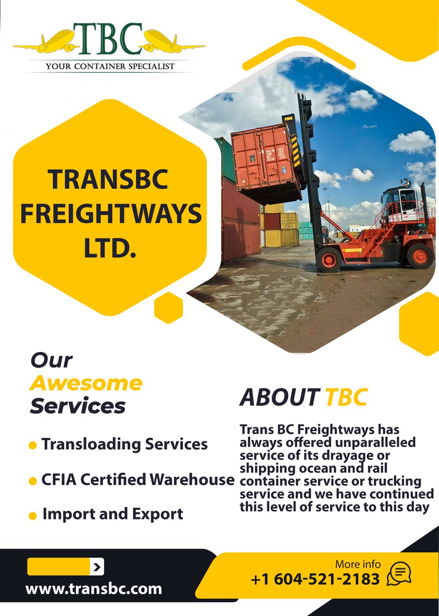 transbc2's tweet photo. Trans BC Freightways has always offered unparalleled service of its drayage or shipping ocean and rail container service or trucking service and we have continued this level of service to this day.
#tbc #transbc #transbcfreightways #britishcolumbia #bc #vancouver #canada #trucks https://t.co/ghl4NPEzUw