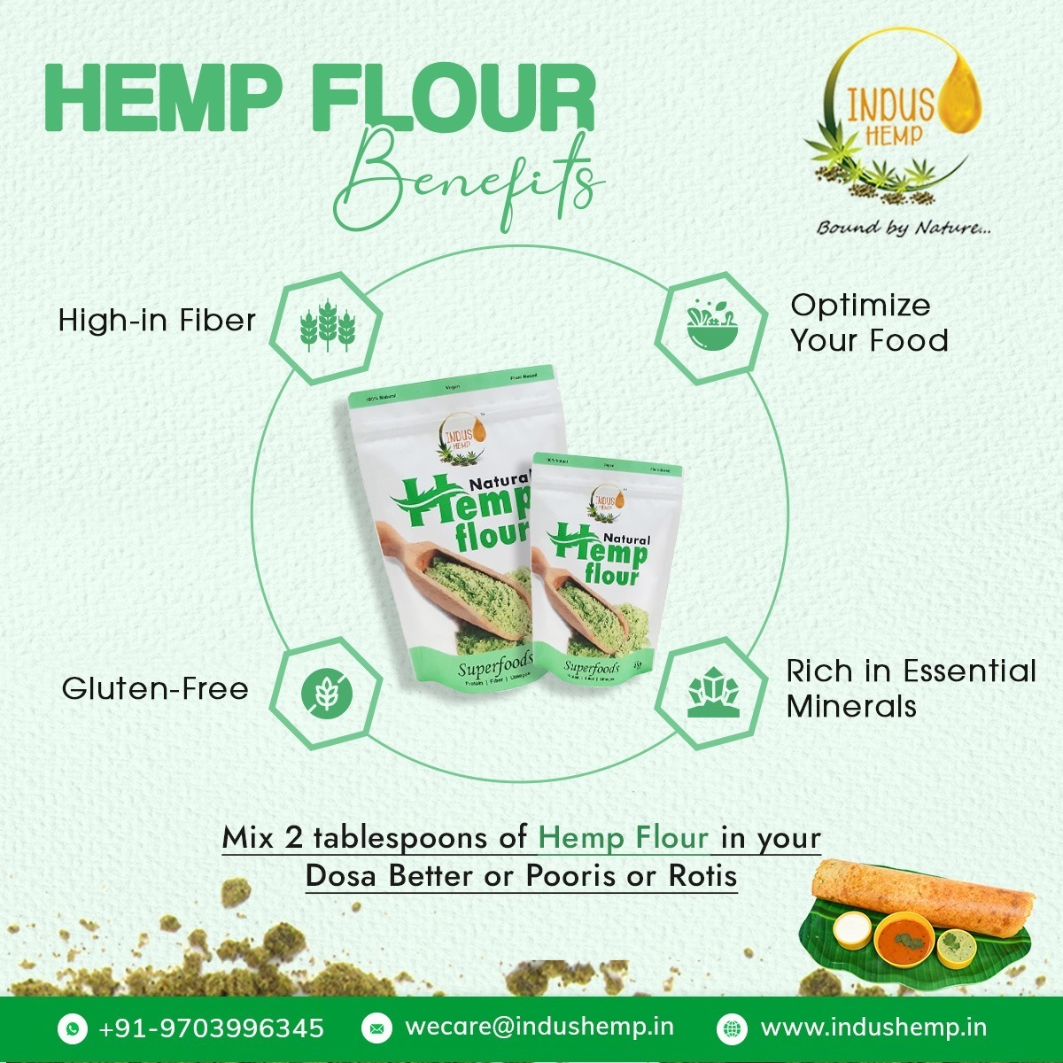 How about some delicious dishes! Wondering about the unhealthy #flour mixtures? Never mind, you can get the best with the finest #hempflour that carries all the essentials of maintaining good health. Try it now! 👉 Show Now Today 🌐 indushemp.in/products/hemp-… ☎️+91 9703996345