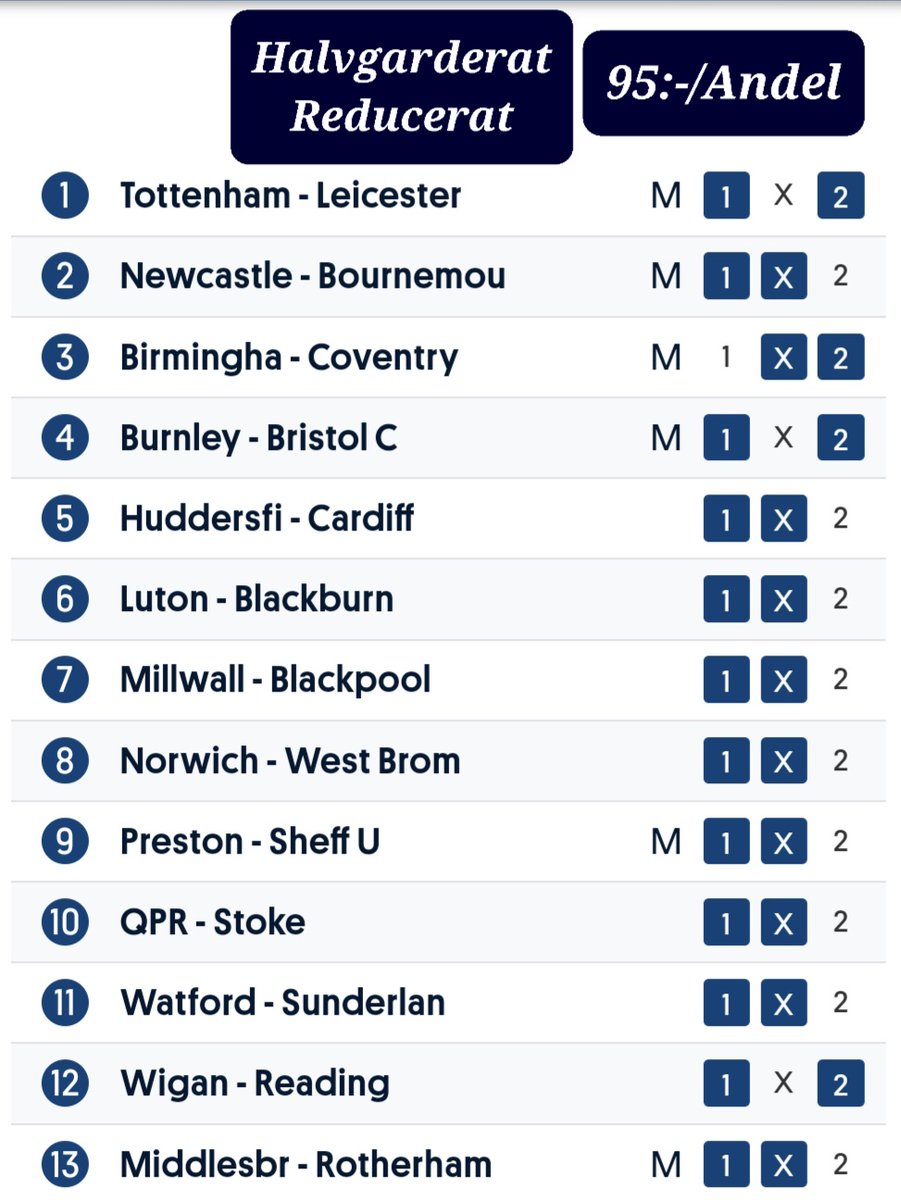 DAGS FÖR NÄSTA STORVINST PÅ STRYKTIPSET?

- JACKPOT: 10.000.000:-

1. "Helgarderat med Ulvestål", 249:-Andel:  spela.svenskaspel.se/spela-tillsamm…

2.Helan och Halvan med Ulvestål, 143:-/Andel:   spela.svenskaspel.se/spela-tillsamm…

3. Halvgarderat med Ulvestål”, 95:-/andel  spela.svenskaspel.se/spela-tillsamm…