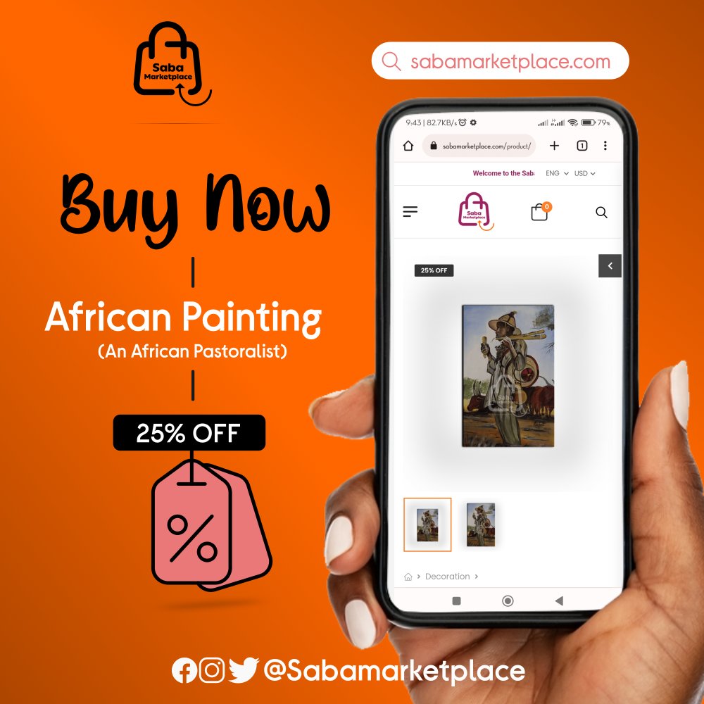sabamarketplace's tweet photo. 🏷️Get this THOUGHT-PROVOKING AFRICAN ART: https://t.co/6mCAuYVfWI
 📇Name: A VILLAGE CATTLE REARER 
📐Size: 58x94cm / Material: Cloth supported on wooden frame
#Saba #SabaMarkerplace https://t.co/g1T2SJU51M