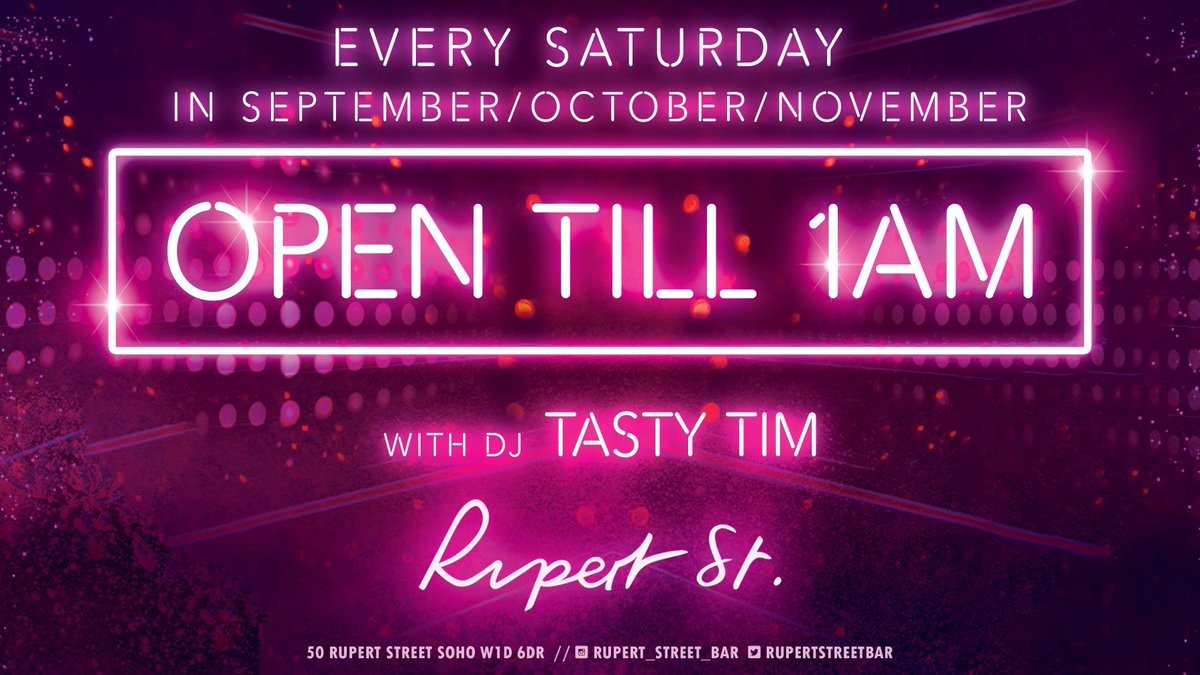 Every Saturday <a href="/djtastytim/">tim southgate</a> will be at Rupert St from 20:30-Close, we are open till 1am every Saturday in September! #gaybar #gay #instagay #lesbian #bisexual #trans #queer #london #clubkid #drag #ilovesoho #queernightlife #soho #gaylondon #rupertstreet #cocktails #gaylike