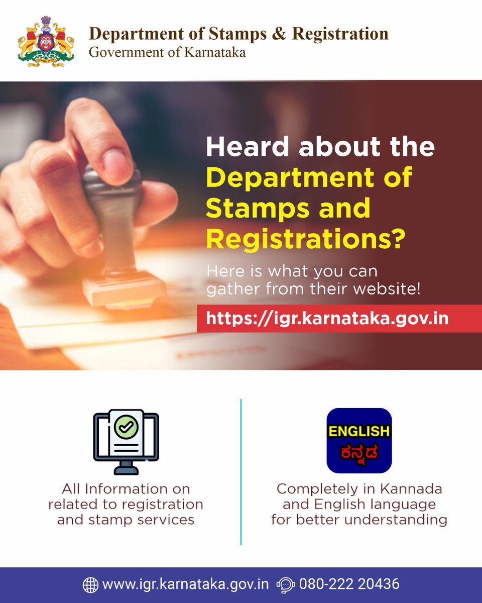 Heard about the Department of Stamps and Registrations?

Here is what you can gather from their website! 

igr.karnataka.gov.in

✓All Information on related to registration and stamp services 

✓Completely in Kannada and English language for better understanding