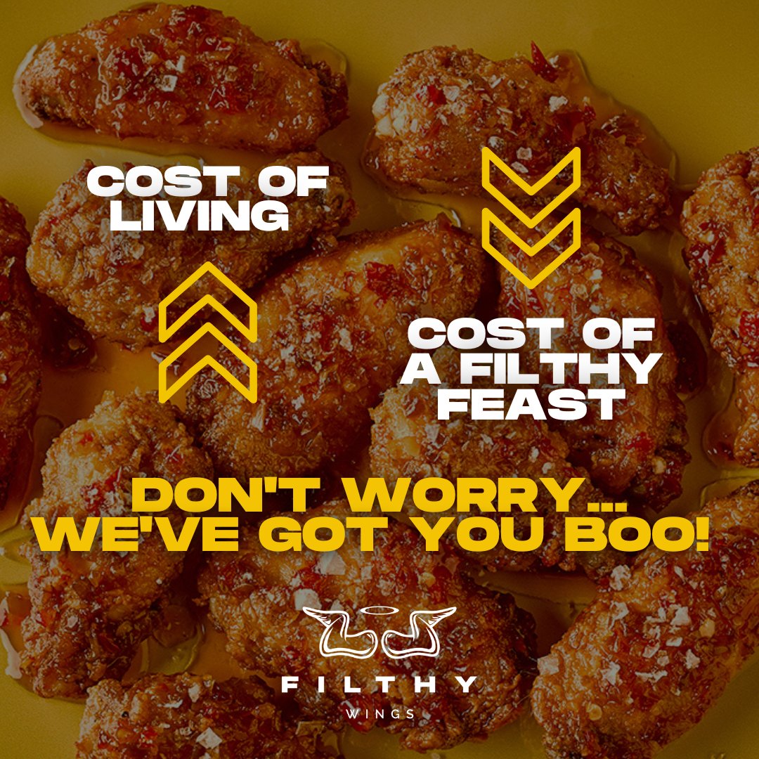 FilthyWings's tweet photo. We've dropped our prices...which means you can get FILTHY FOR LESS! 

Grab yourself 3 FILTHY WINGS for as little as £3.99 - and remember size matters - we size up bigger than your average wing shop 😉

Available In-Store and on Uber Eats 🛵 https://t.co/A8bEMUD3PF