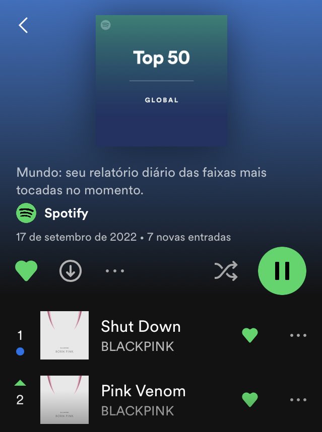 stream_bp's tweet photo. BLACKPINK se tornou o primeiro ato coreano na história a ocupar simultaneamente a 1° e 2° posição no Spotify Global! https://t.co/bkGP4fls0D