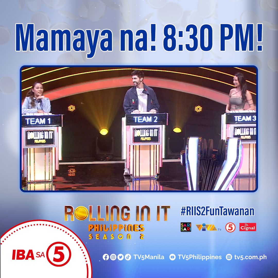 RollingInItPh's tweet photo. Mamaya na! 8:30 PM sa TV5!

Abangan sina Tart Carlos, Nico Locco, at Franki Russel sa ROLLING IN IT PHILIPPINES SEASON 2. Hosted by Yassi Pressman. Mamaya na, 8:30 PM sa TV5! #RIIS2FunTawanan https://t.co/0CASYAqKyN
