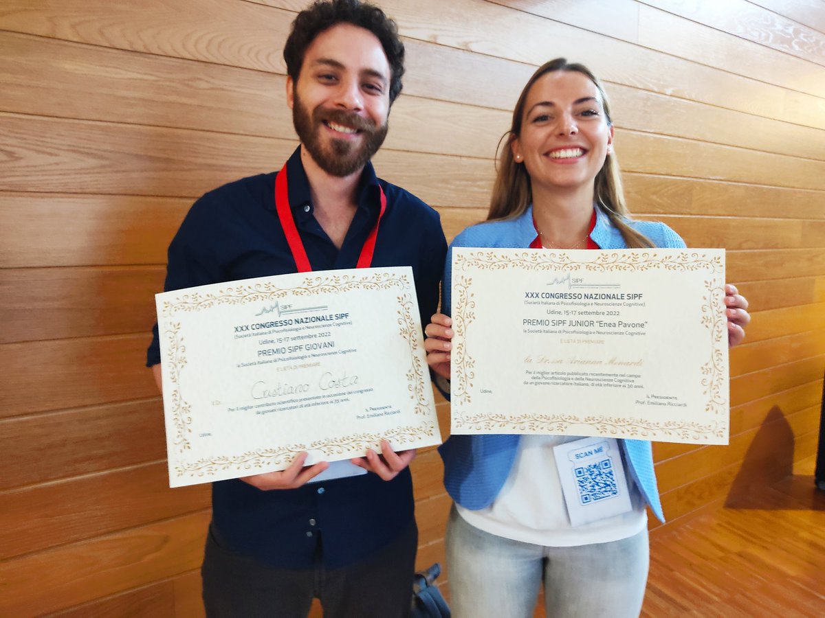 Congrats to <a href="/AriannaMenardi/">Arianna Menardi</a> &amp; @criscosta94 for their prizes at Società Italiana di Psicofisiologia &amp; Neuroscienze Cognitive. <a href="/PNC_UniPD/">Padova Neuroscience Center</a>