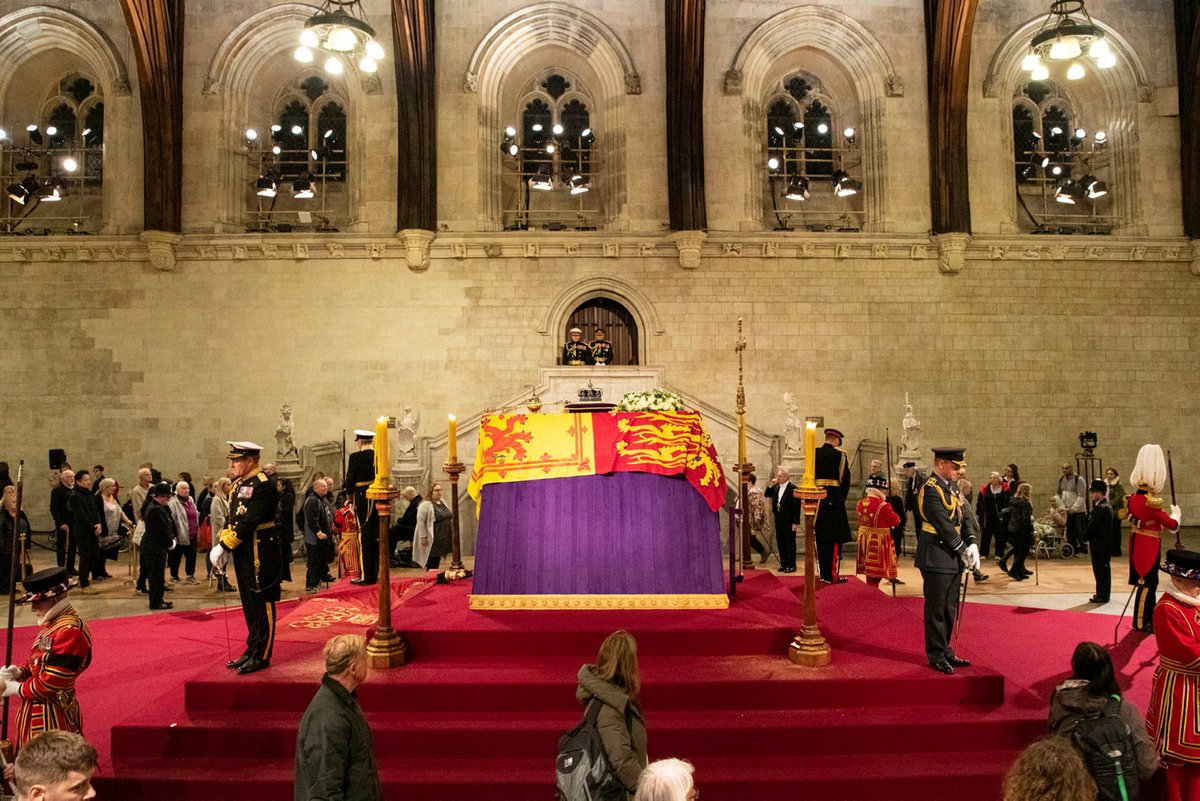 Thank you, Ma'am. The United Kingdom's service chiefs, led by Chief of the Defence Staff Admiral Sir Tony Radakin, stand vigil at Her Majesty The Queen's coffin in Westminster Hall, where they paid their respects to the late sovereign.