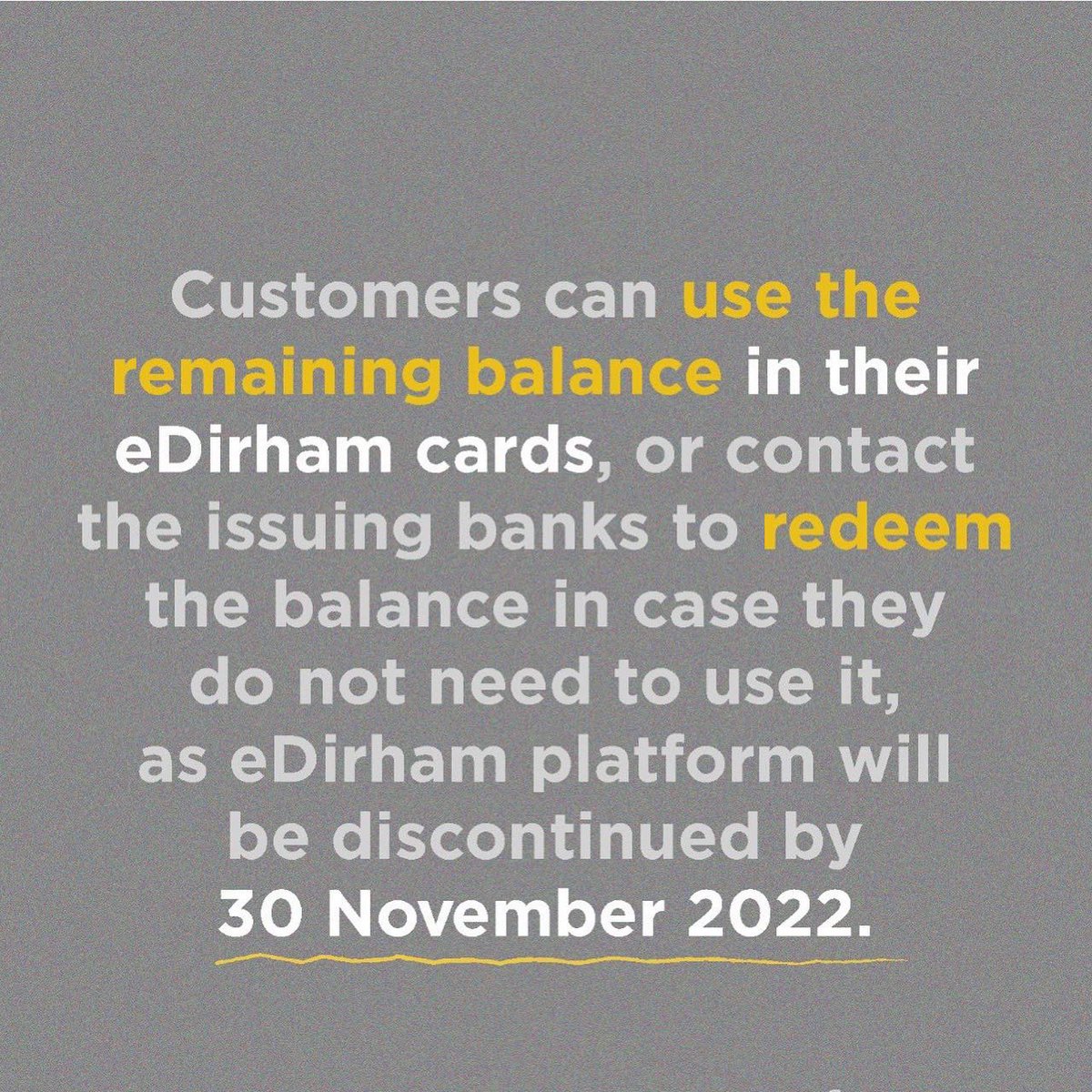 MOJ_UAE's tweet photo. Dear customers,,
The eDirham platform will be completely discontinued on 30 November 2022. Users can pay the government services easily through the international payment options accepted in the UAE, including credit and debit cards.
#eDirham
#go_digital
#MOJ_services https://t.co/x2pkMYBKLJ