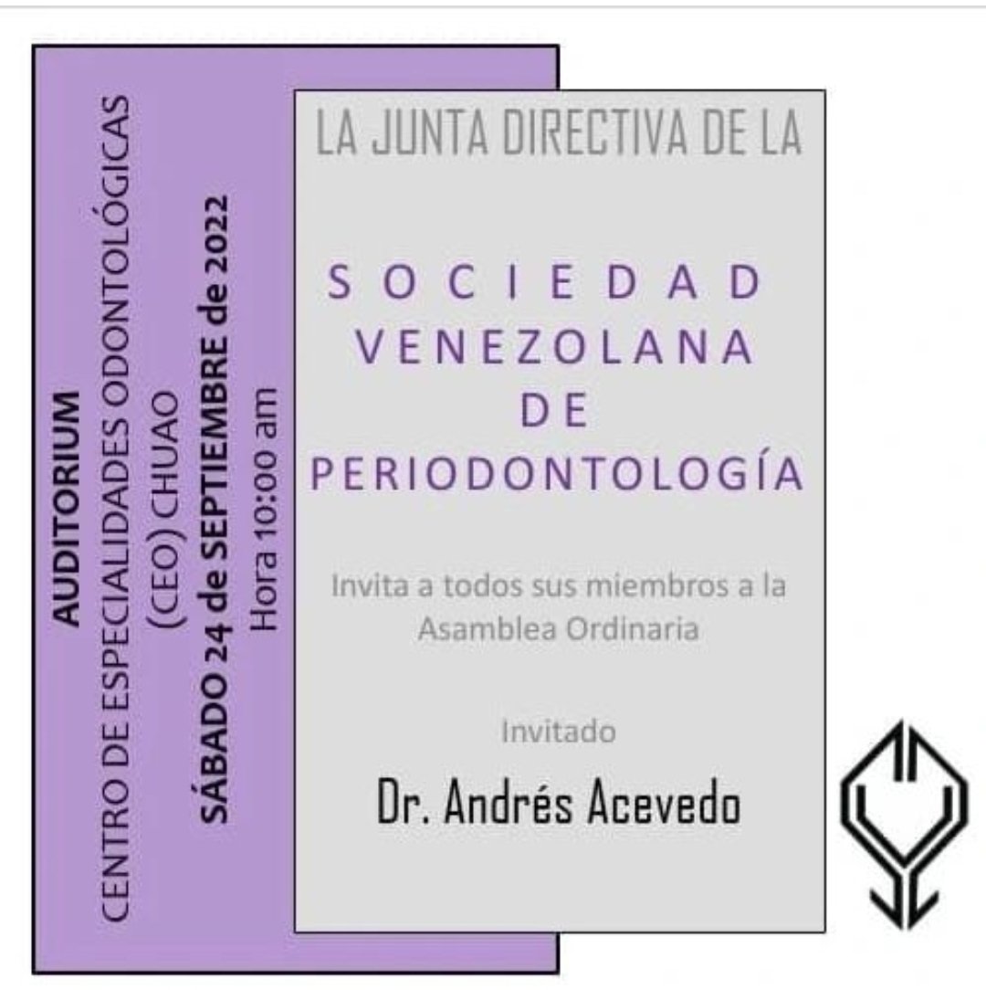 svperiodoncia's tweet photo. Invitación para  los miembros SVP: primera asamblea ordinaria. Sábado 24 de septiembre. Invitado: Dr. Andrés Acevedo @tlroma @Lissosa @FrancisFerrer4 @BernottiAna @Aurayoso #Asamblea #Miembros #Periodoncia #SaludBucal https://t.co/hJhznzfho4