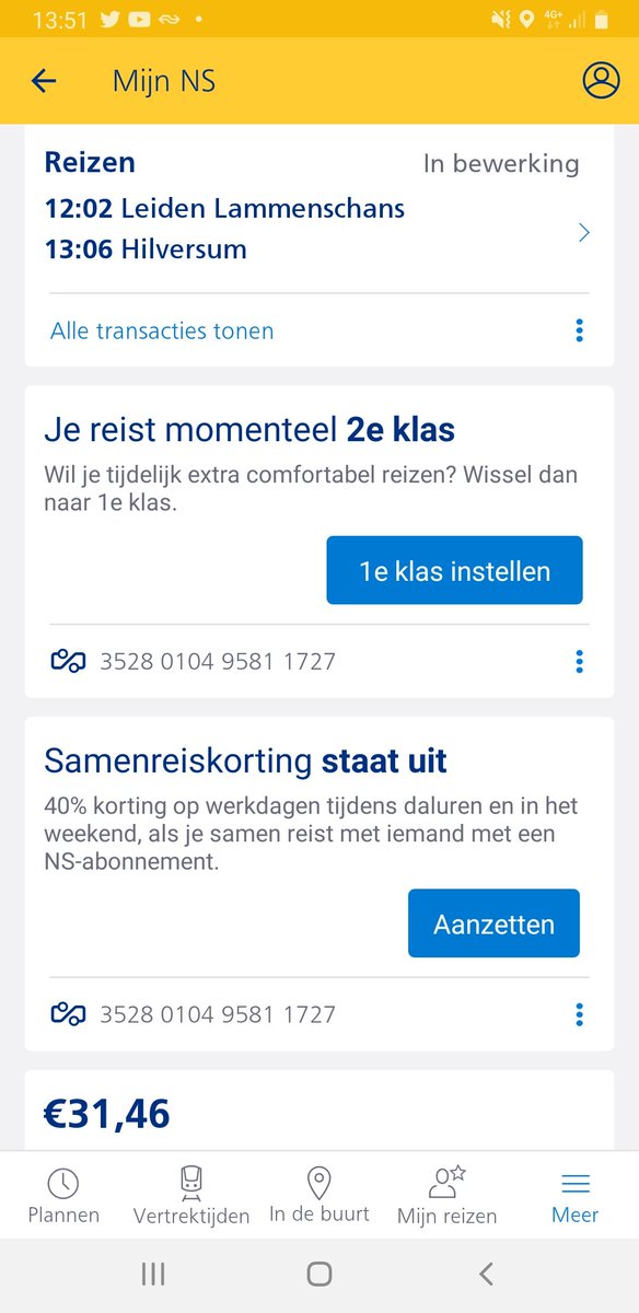Ronald_bericht's tweet photo. @NS_online Ik reis met weekendvrij abonnement eerste klasse. 
Waarom zie ik dat niet in de app dat ik eerste klasse reist? https://t.co/0AzR61WpzJ