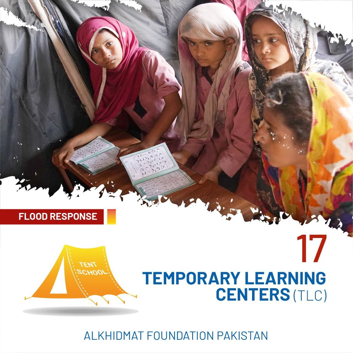 JamshaidMsandhu's tweet photo. The deserving kids cannot afford to lose their books and education. Temporary learning centers are organized for the rights of such children.
 #AlkhidmatFloodResponse https://t.co/XoRklb8VnB