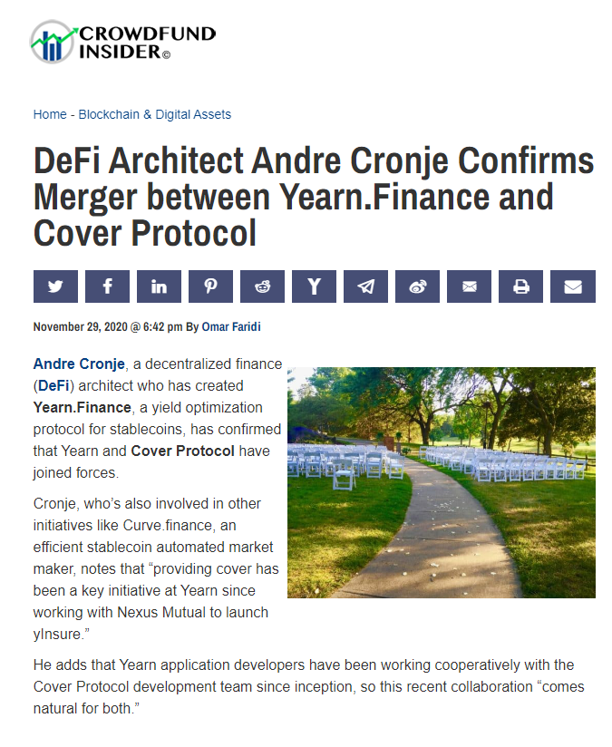XRPresso's tweet photo. Not only was Andre Cronje directly involved with the Cover Protocol 100 million dollar #pumpanddump #rugpull, but he actually merged #YearnFinance with #CoverProtocol (Nov 2020) ATH for YFI on May 12, 2021 (a year ago) $93,435.53 per token. @andrecronjedev https://t.co/kZVqb9L5wT