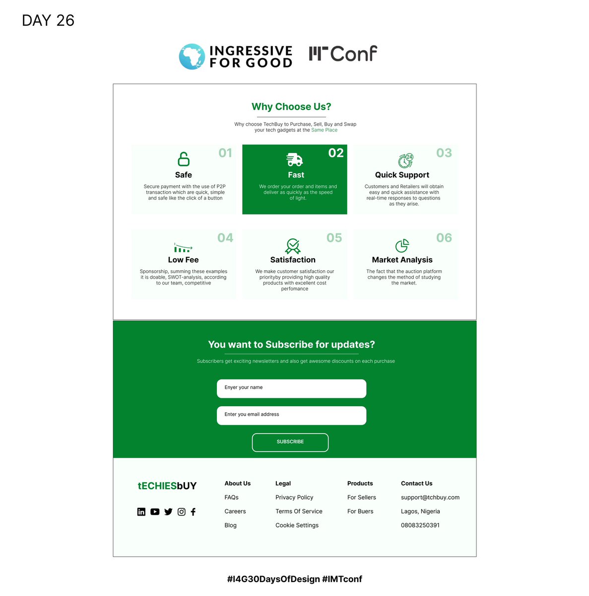 yinkathinker's tweet photo. #day26 Design a landing page for a web application where techies can list their items at auction prices and any interested community members can buy.
Your reviews will be well appreciated. 😉
@Ingressive4Good @IMTConf
#I4G30DaysOfDesign #imfconf https://t.co/YKwh20Uumd