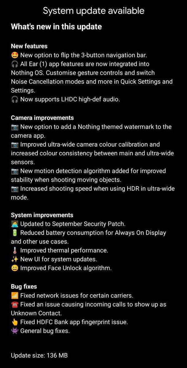Nothing phone (1) update. Just look at the change log.