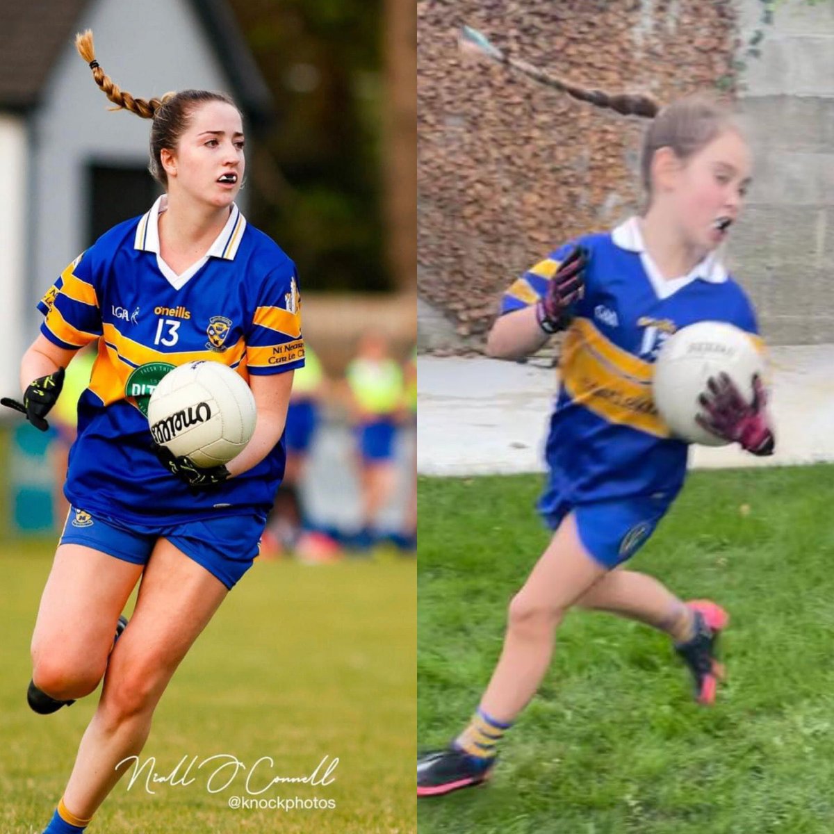 CastleknockGAA's tweet photo. ✨Monkey see monkey do ✨  
Next up we have Lauren from our 2014 girls reenacting Eimear’s action shot ! No whip lash caused trying to get her pony tail in the air 😂🤣 💙💛👏🏻🏐  #monkeyseemonkeydo #rolemodels #champofinal https://t.co/T8dSyBkxlj