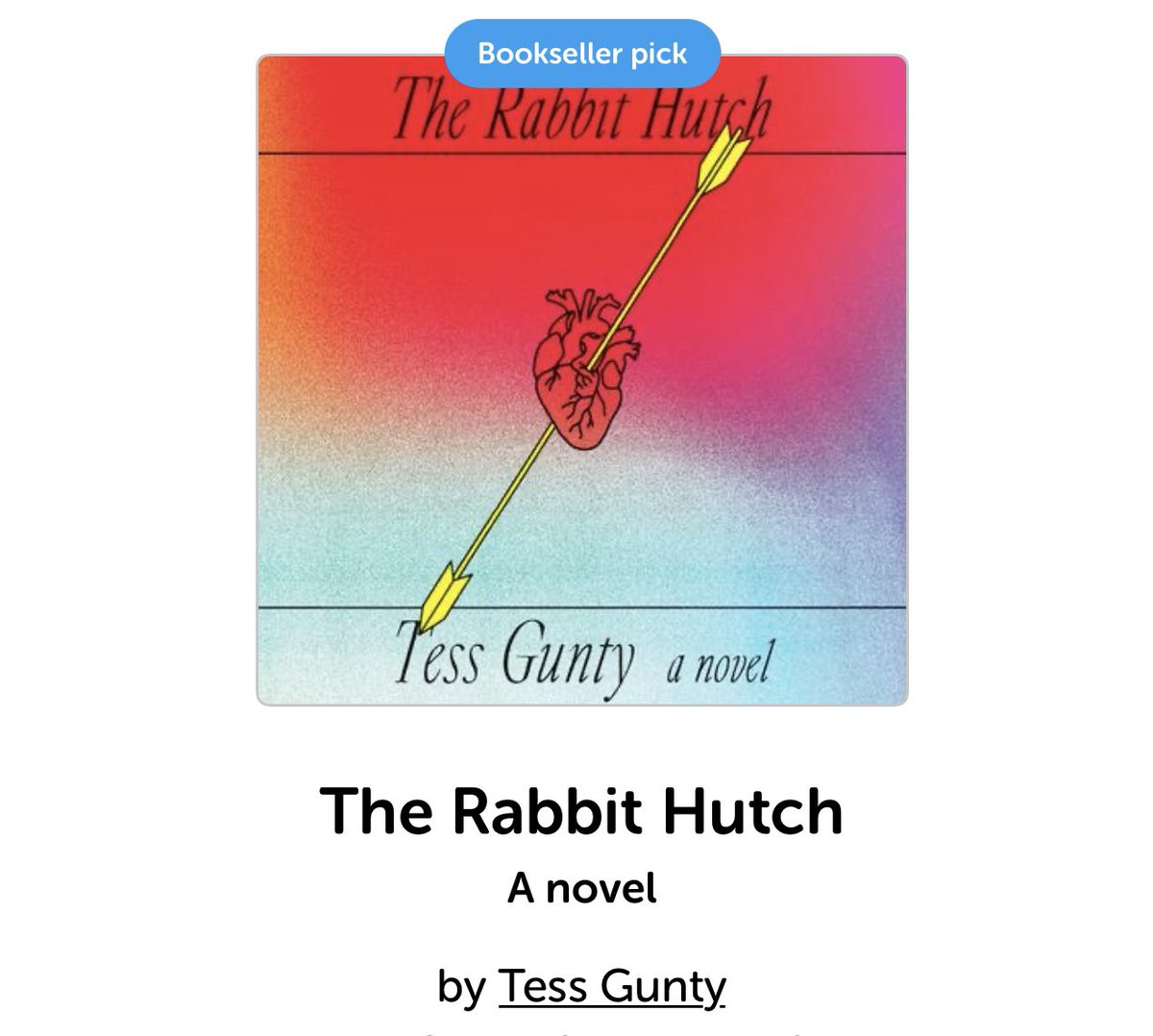 christi_clancy's tweet image. Another winning pick from @boswellbooks’s @thefakechrislee. Maybe because I wrote about Bunnies I’m extra inclined to love a book called #TheRabbitHutch. Gunty’s writing is super fresh and inventive. Love!