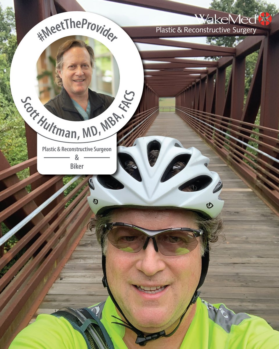 WakeMed's tweet photo. Dr. Scott Hultman joins WakeMed as the Chair of the Department of Plastic &amp; Reconstructive Surgery. He previously served at John Hopkins. When he isn’t caring for patients he enjoys spending time with his family &amp; training for a 333.3 mile bike ride.
More: https://t.co/L24afgMJbr https://t.co/i7T5UYHCXZ