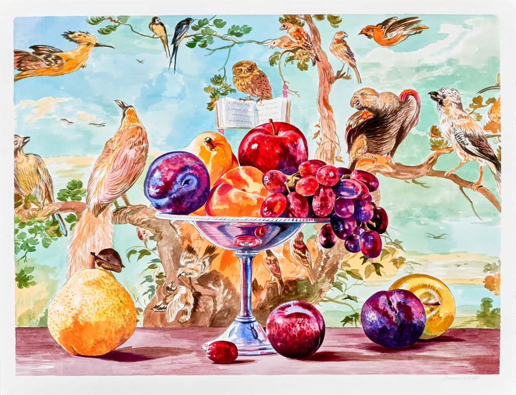 psu_art_museum's tweet photo. Join us today at 11 am for a story and art activity led by Portland-based artist, Latoya Lovely!

Sherrie Wolf 
Concert of Birds with Fruit and Pedestal, 2008 
Collection of @JSchnitzerFF
📸: Aaron Wessling
© Sherrie Wolf. Courtesy of @RussoLeeGallery, Portland, OR https://t.co/rbdkSFdgp2