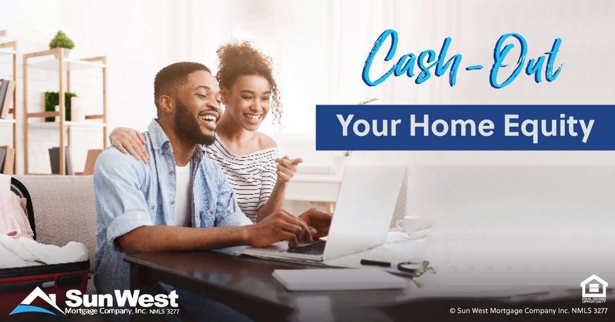 SunWestMortgage's tweet photo. With a Cash-Out Refinance you can make repairs on your property, catch up on your student loan payments or cover an unexpected medical or auto bill.

To learn more 🖱️ Visit https://t.co/i6PKBiUHHM or ☎️ call (855) 487-7842

#sunwestmortgage #wegetyou #mytruehome #lockandshop https://t.co/7Cns7ZEkQ5