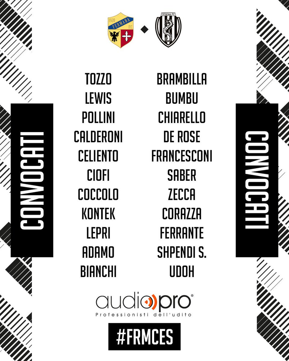 calciocesenafc's tweet photo. Pronti per #FRMCES?π§
Questi i convocati di mister #Toscano ππ»
Offerto da #AudioPro π€
#DaiBurdel https://t.co/pTLfXovluW