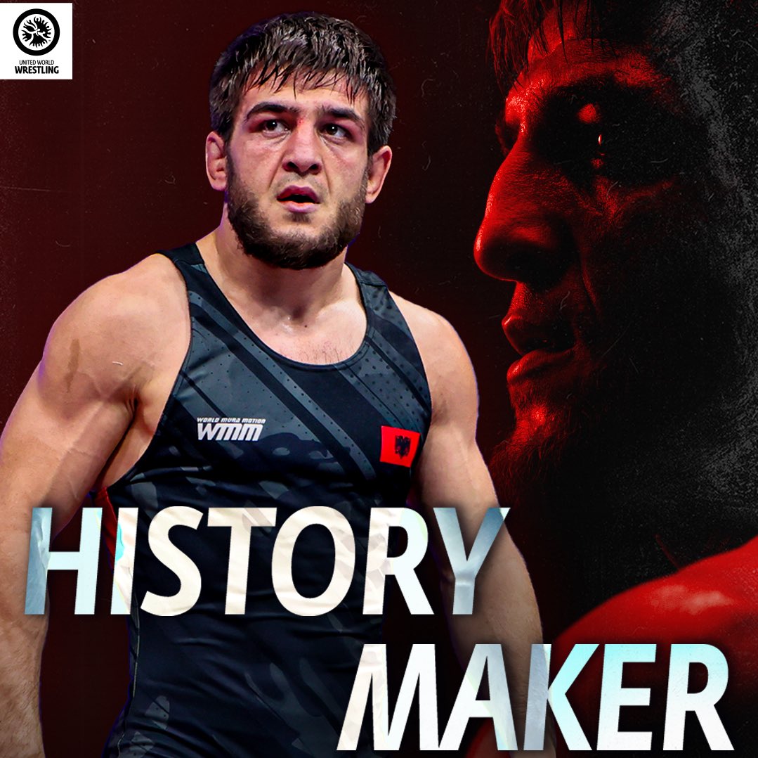 Zelimkhan ABAKAROV 🇦🇱 defeated reigning world champion Thomas GILMAN 🇺🇸 and became Albania’s 🇦🇱 first-ever world champion.

#WrestleBelgrade | #TheHomeOfWrestling
