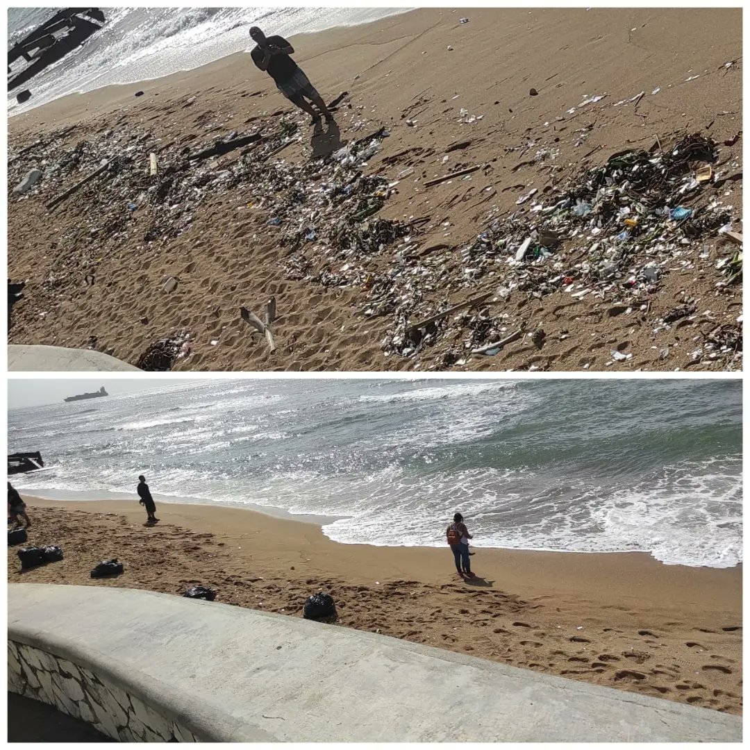 CCSORGDO's tweet photo. Después de una gran jornada del día internacional de limpiezas de playas, podemos ver, el trabajo en conjunto el cuál se puede y podemos observar en las fotos, dando las gracias a cada uno de las personas qué asistieron, sin causas a las llamadas del fenómeno atmosférico #Guibia. https://t.co/Y0GXOd6IEy
