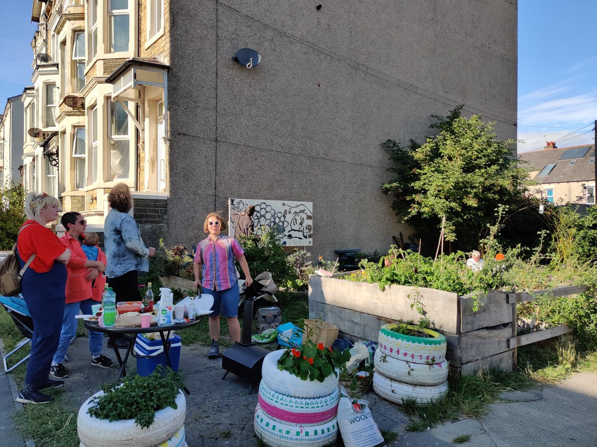 SaulArgent's tweet photo. Beautiful sunny day installing and revealing a new tile mural at Morecambe Community Micro Gardens with @GraftLancs & @goodthingscic, made by @BethShapeero with members of the community and local young people. https://t.co/9qMJTIKiQY