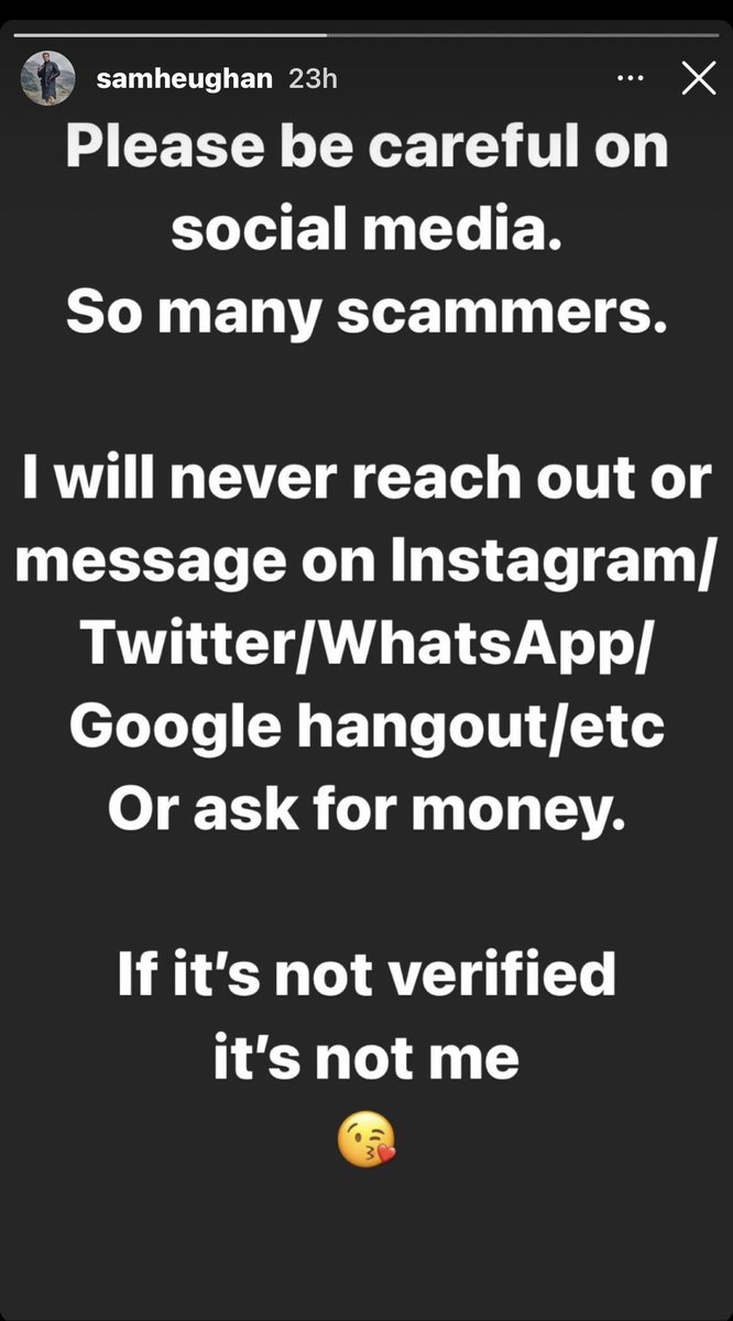 Heughligans's tweet photo. Please watch out for these scammers and remember, the real Sam will not reach out and ask you for money.
#ScamnotSam https://t.co/1tSEjItObE