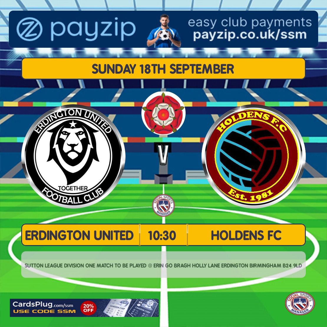 🏆 Sutton Division 1 
🗓 18/9/22 
🆚 @ErdingtonUnited 
🏟 Holly Lane B24 9LD
       
#UTH