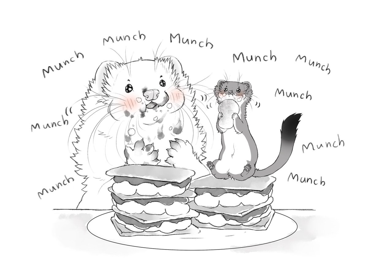 Requested Ferret Doodle 
“Timmy and Owner eating s’mores together and they both get messy from chocolate/marshmallows “