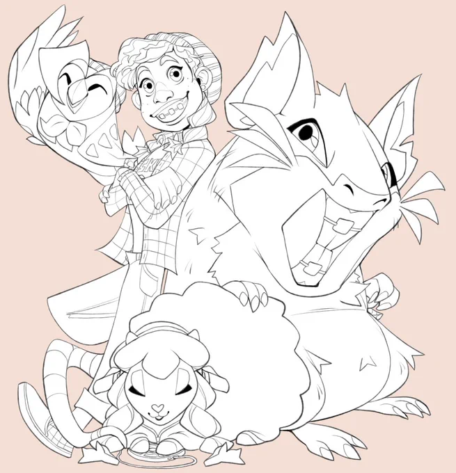 Here's an example from the clean sketch phaseClean sketch --> lineart --> flat colors --> final 
