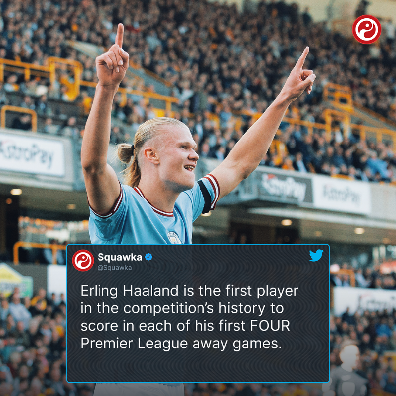 Squawka's tweet photo. Another game, another record broken for Erling Haaland.

Just ridiculous. 🤣