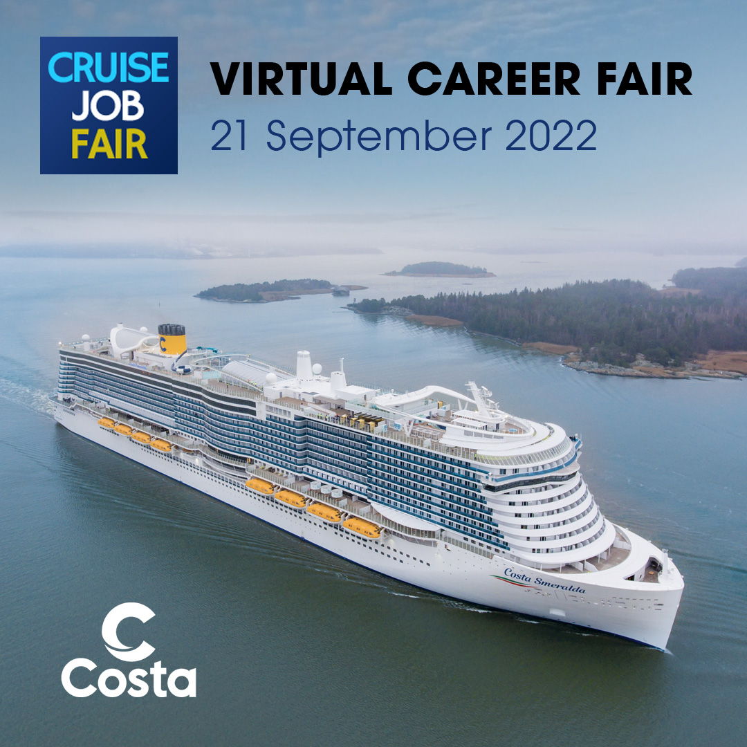 Costa Cruises will be interviewing multi-lingual candidates from selected European countries:

Virtual Career Fair for Costa Cruises
Wednesday, 21 September 2022
online

Find out more and sign up here:
virtual.cruisejobfair.com/events/46/virt…

#cruisejobfair #cruiseshipjobs #cruisejobs