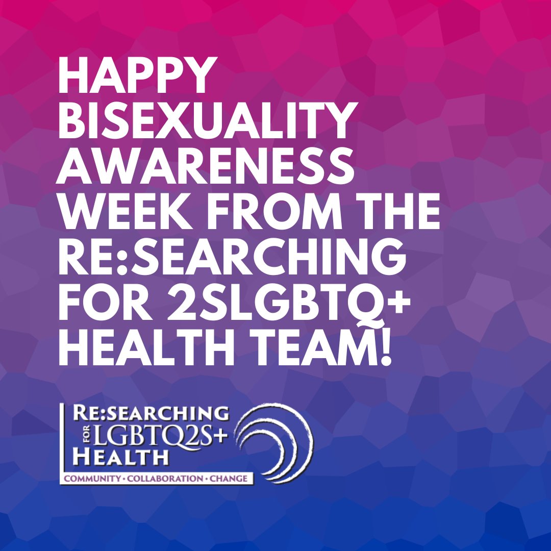Re:searching for 2SLGBTQ+ Health (@lgbtq_research) on Twitter photo Happy #BisexualityAwarenessWeek from <a href="/LGBTQ_Research/">Re:searching for 2SLGBTQ+ Health</a>! Over the next 6 days, we will highlight research in #bisexuality that has been conducted by our team. Stay tuned! Also, comment below why #BisexualAwareness is important to YOU! Happy #BisexualityAwarenessWeek from <a href="/LGBTQ_Research/">Re:searching for 2SLGBTQ+ Health</a>! Over the next 6 days, we will highlight research in #bisexuality that has been conducted by our team. Stay tuned! Also, comment below why #BisexualAwareness is important to YOU!