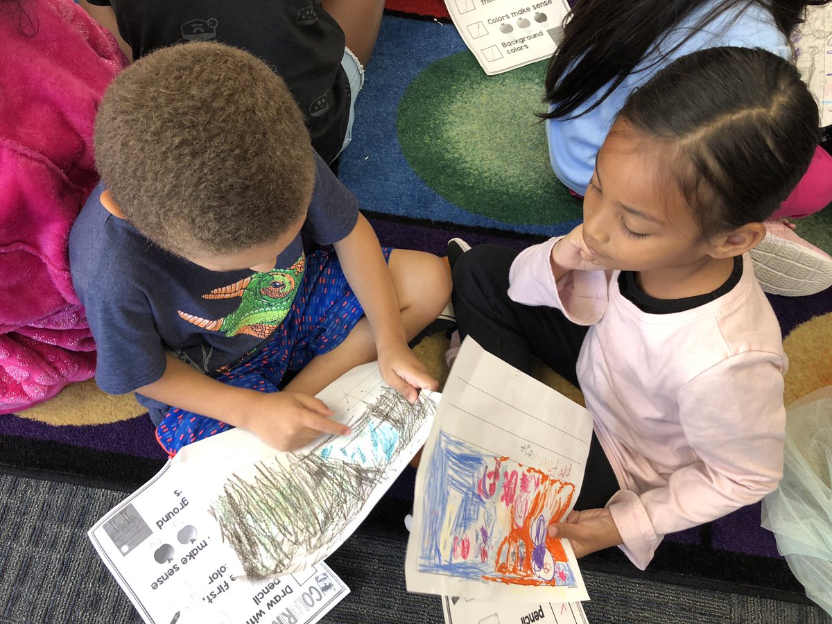 My students have been learning how to draw detailed pictures and write words to match. We recently had our first writing celebration, and they were so excited to share their hard work with a friend! ✏️ #WarrenWill