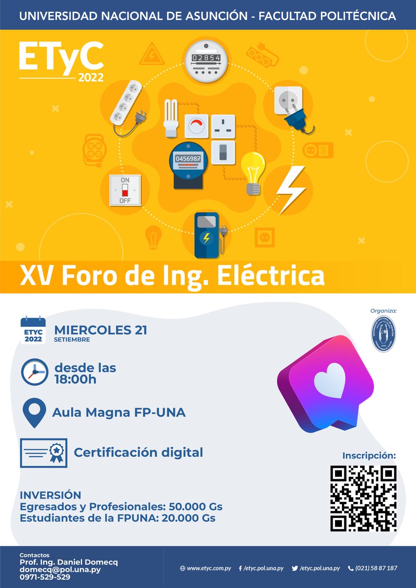 ETyC_py's tweet photo. Atención estudiantes, egresados y profesionales! Llega el XV Foro de Ing. Eléctrica 💡

🗓️ Miércoles 21-09

🕜 Desde las 18:00

📍 Aula Magna FP-UNA

#ETyC #Tecnología #Innovación #Ciencias #Feria #Educación #FPUNA #UNA https://t.co/W37RuFZK6i