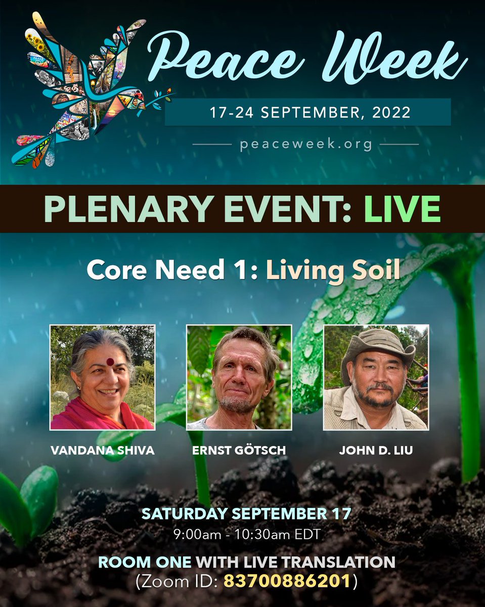 TexAlbert's tweet photo. Live now! 9:00AM-10:30AM EDT Saturday 17 Sept. #LivingSoil at #PeaceWeek2022 17-24 September
https://t.co/nyQCTREMm9
Zoom: https://t.co/0VjNz1any4
https://t.co/MhsLP6RcON https://t.co/ygLHEbAbA3