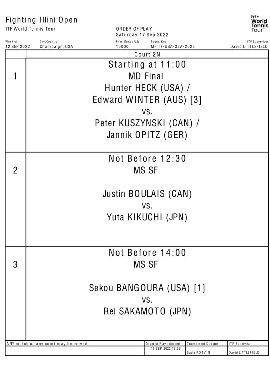 We start our morning with our doubles final at 11am! Followed by our singles semifinals!