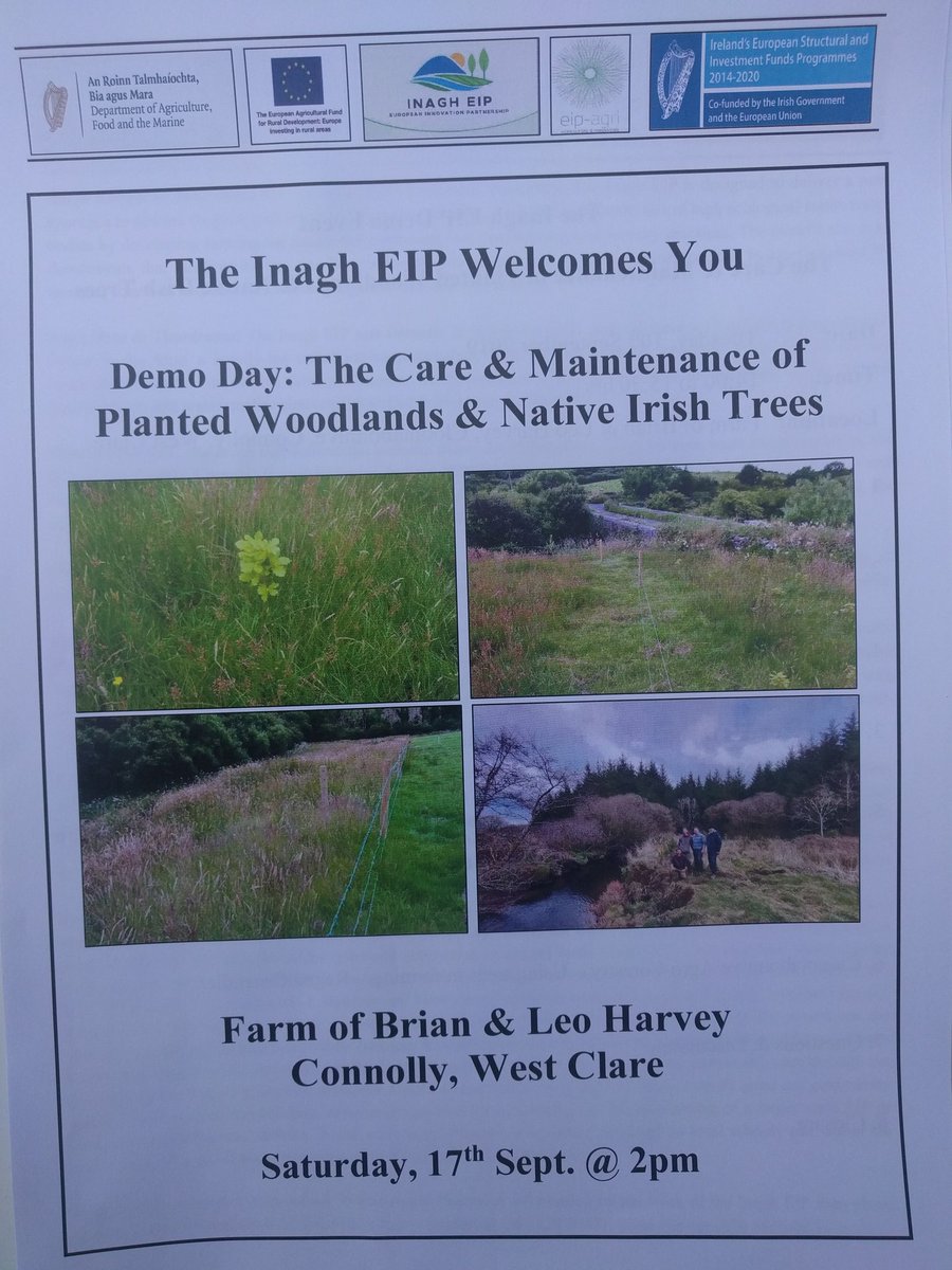 Beautiful day in Connolly, Co. Clare for the @InaghEIP Demo Day on the care and maintenance of native trees in riparian zones @agriculture_ie @RuairiOConchuir @SETUAgriculture Really practical briefing for project farmers and partners.