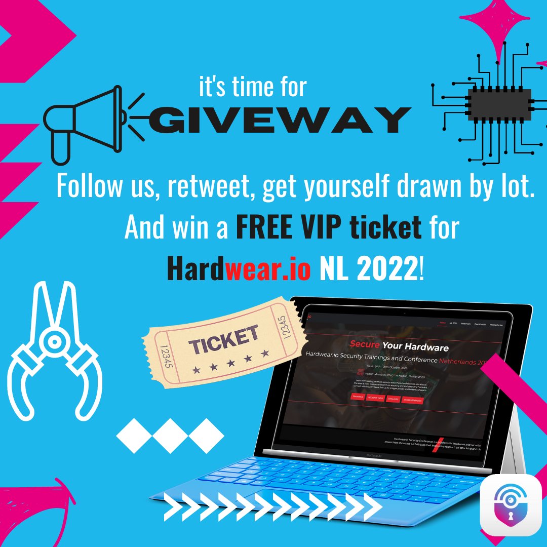 PentHertz's tweet image. 📢 3 FREE VIP TICKETS to attend @hardwear_io 2022! 🏆
It's the chance to meet a lot of interesting hardware people, and chat with us!
1️⃣ Follow us
2️⃣ Retweet this post
3️⃣ Wait to be drawn by the lot
The draw will take plate at the end of this month (09/30/2022) 🗓️.
Gogogo!