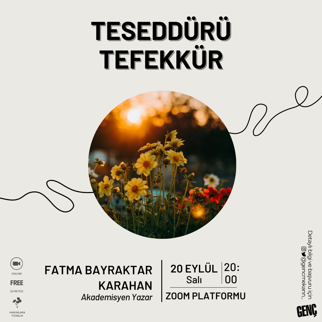 Akademisyen Yazar Dr. Fatma Bayraktar Karahan ile tesettürün kul üzerindeki niteliklerine, kulluğa kattığı mana ve değerine değiniyor olacağız. 
Zoom platformunda tesettürün anlamını, geçirdiği dönüşümü birlikte tefekkür edip tesettürün derinlerine inelim.

#FatmaBayraktarKarahan