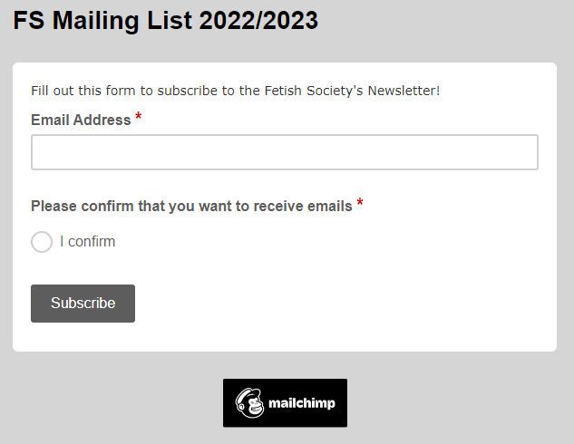 FetSocYork's tweet photo. Have you joined our newsletter mailing list yet?

It's the easiest way to stay up-to-date on all our events, projects, and socials!

Click here to get started;  https://t.co/8MmmVwjq5t https://t.co/LVlr0fAwqx