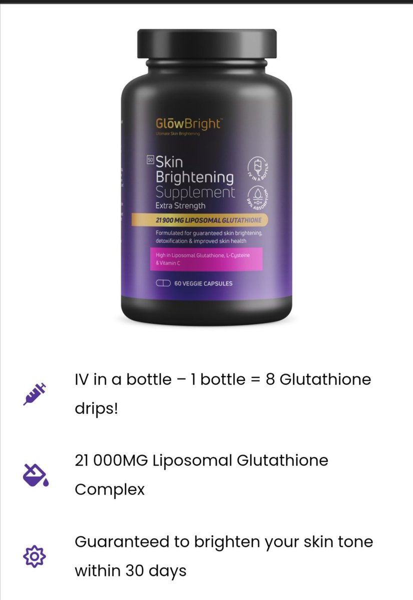 kolorz_za's tweet photo. 21900mg Glutathione - Guaranteed to brighten your skin in 30 days or get your money back!

1 bottle of capsules = 8 Glutathione Drips

R350 for 60 capsules (one month supply) 

https://t.co/PSL2rKlR7q https://t.co/fCGXt79ENq
