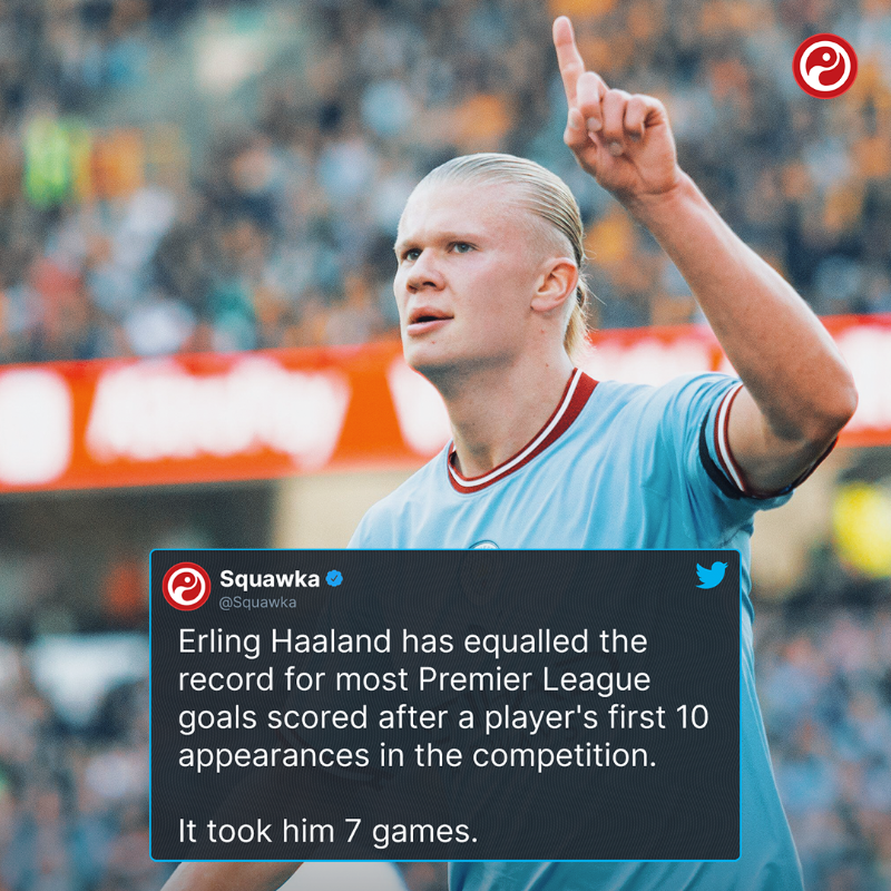 Squawka's tweet photo. Another game, another record broken for Erling Haaland.

Just ridiculous. 🤣